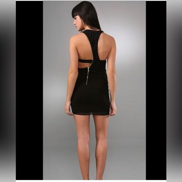 Alice + Olivia Ellie Asymmetrical Zipper Racer Back Silk Blend Mini Dress - Picture 4 of 12